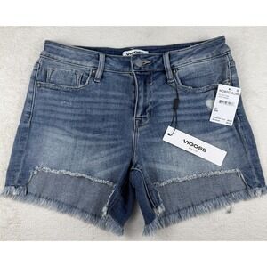 NWT Vigoss Marley Denim Shorts Women's Size‎ 27 Blue Medium Wash Distressed